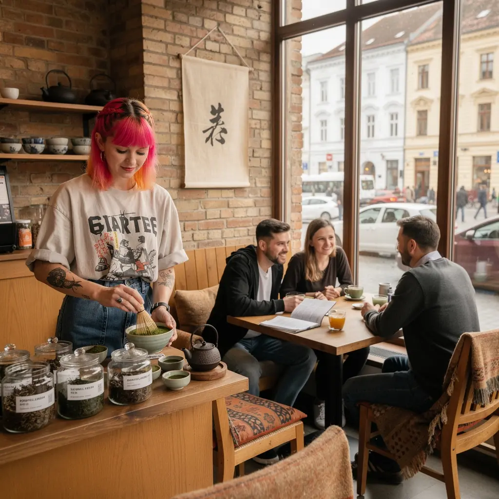 Svieže, farebné listy persimónu na pozadí jesennej scenérie.