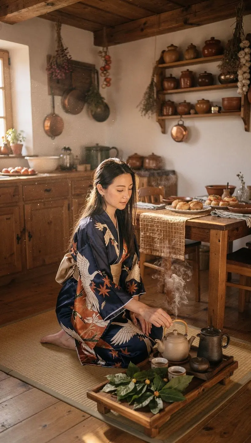 Jemná aróma čaju z persimonových listov šíriaca sa okolo šálky.