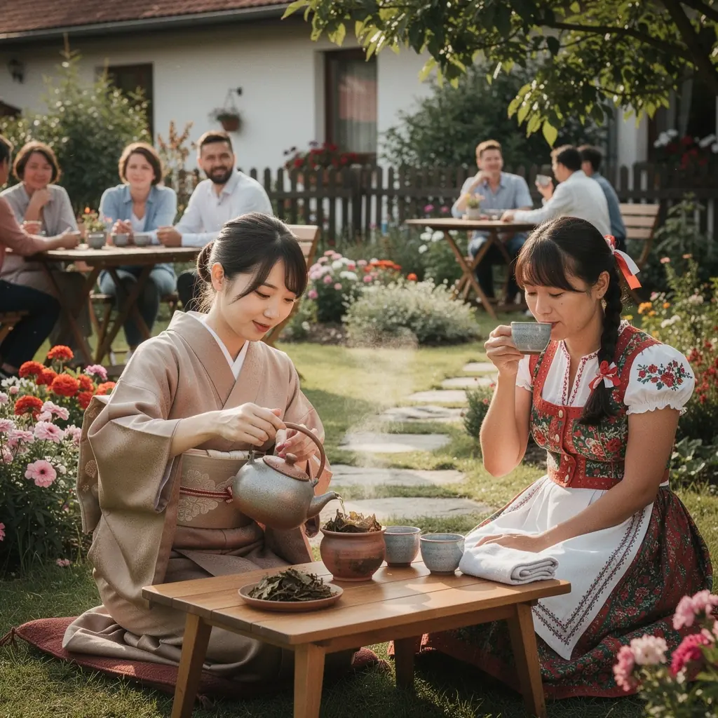 Čaj z listov persimónu podávaný v elegantnej šálke.